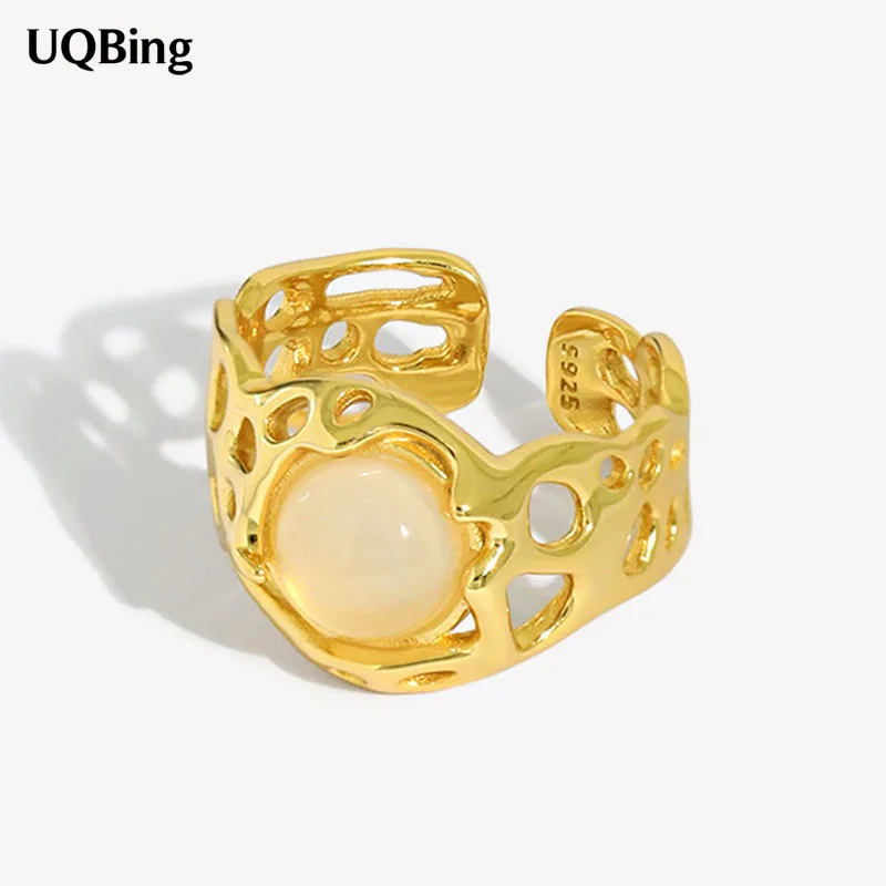 В стиле панк Золотой Серебряный Цвет Белый Агат Полые палец ювелирные изделия