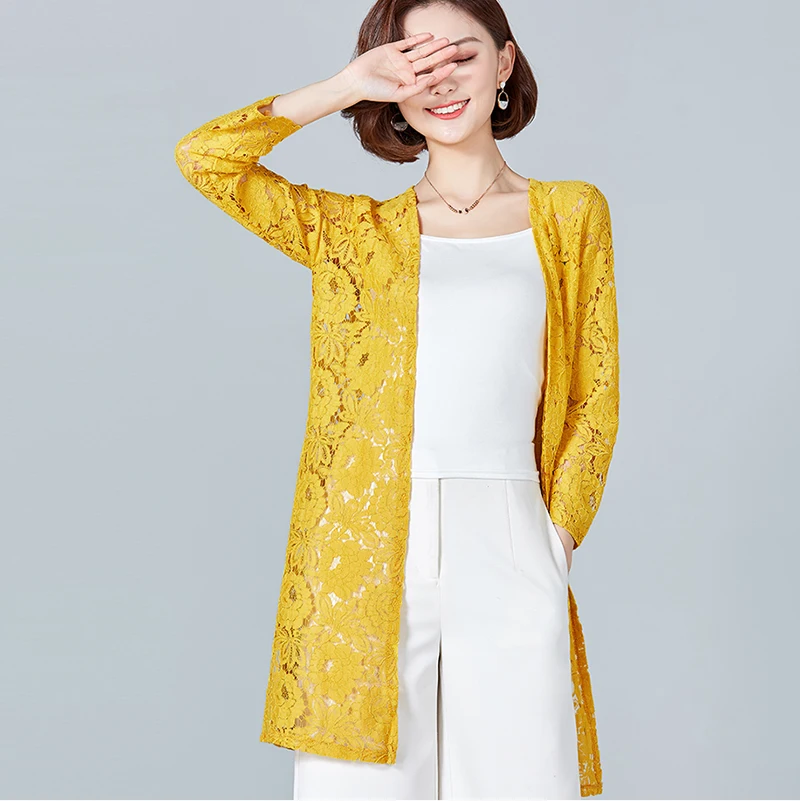 Женское длинное кружевное кимоно элегантный кардиган большого размера XXL