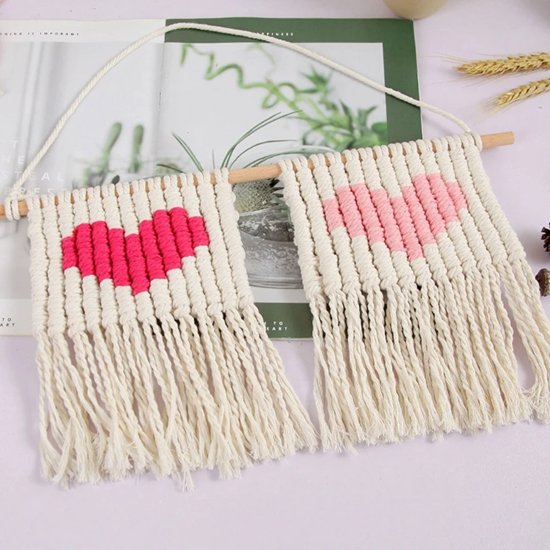 

Nordic Heart Print Hand-woven Tapestry Tassel Macrame Wall Hanging Bohemian Hand Knotted Rope Home Decorations for Apartment Hom