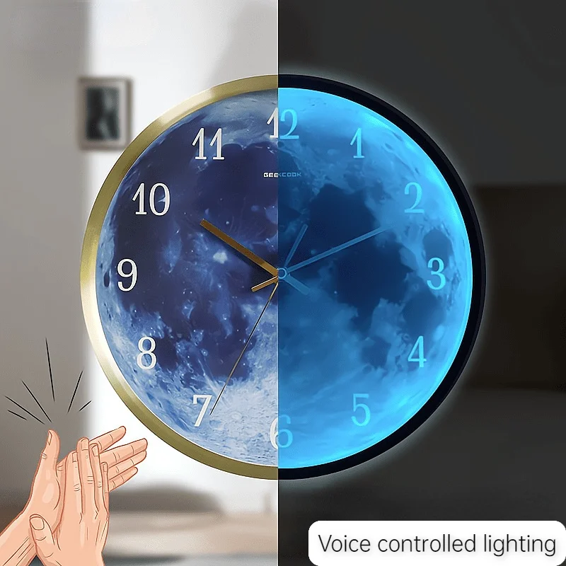 Настенные часы с голубой Луной и встроенными элементами современный декор