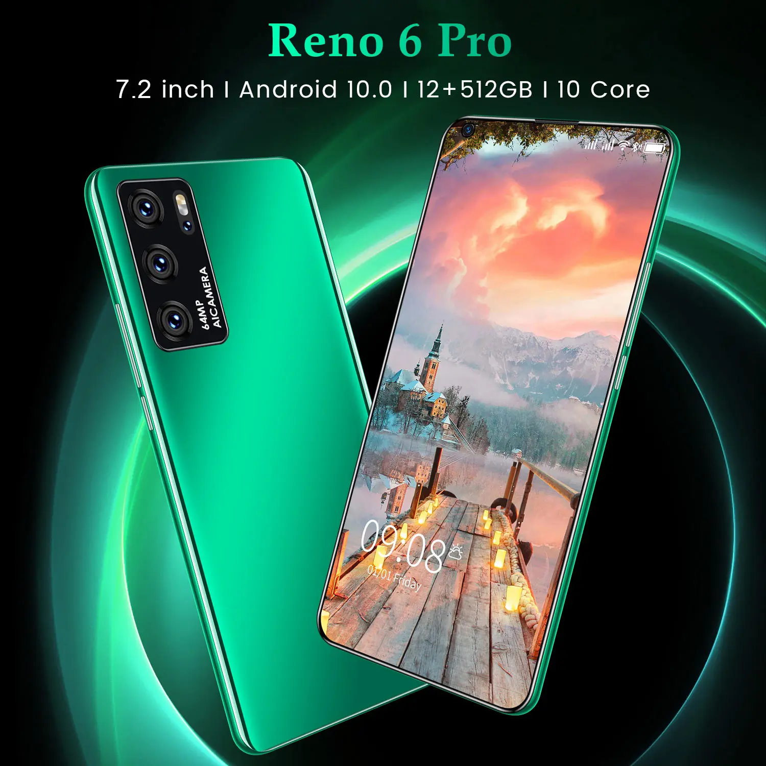

Global Version 5G Smartphone Reno6 Pro 7.2Inch Screen Android 10 12 512GB 5000mAh 24+48MP HD Camera 4G LTE Mobile Phone Network