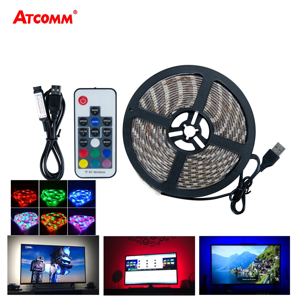 

Светодиодная ленсветильник USB 2835 SMD 5V для дома, RGB гибкая светодиодная лента, 0,5 м, 1 м, 2 м, 3 м, 4 м, 5 м, подсветка для настольного телевизора, 17 кла...