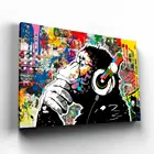 Уличные граффити мышление обезьяна с наушники гориллы Шимпанзе DJ художественные плакаты и принты Wall Art изображением животного для комнаты настенный Декор