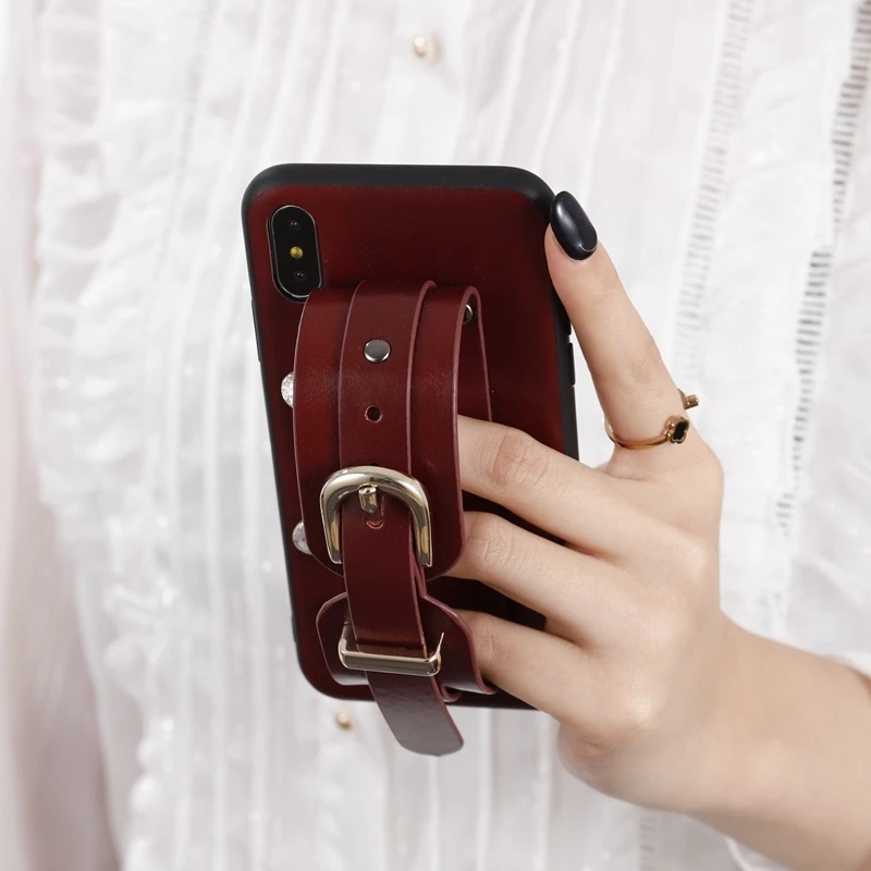 

style leather phone case for iphone12 with handle to catch women back case