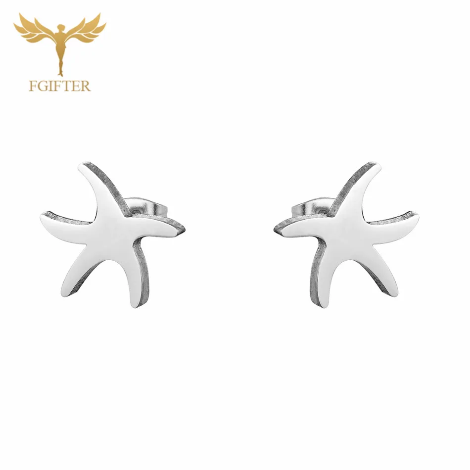 Starfish FGifter, хип-хоп, рок, Иисус, серьги-гвоздики, золото, серебро, цвет, маленькие серьги, для женщин, мужчин, из нержавеющей стали, серьги для пирсинга, ювелирные изделия - Окраска металла: Starfish