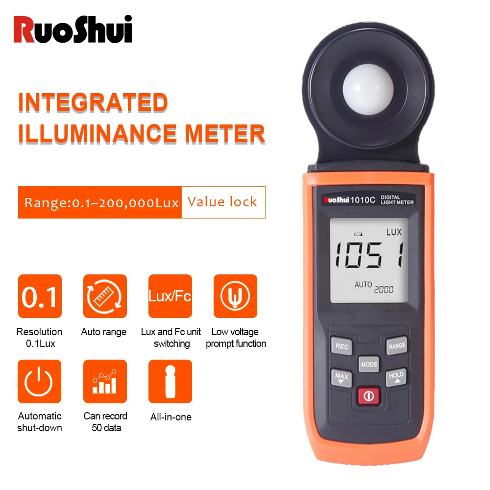 

New 1010C Mini Digital Light Meter 200,000 LUX/FC Automatic Range Brightness Tester Pocket LCD Luxmeter Photometer Illuminometer