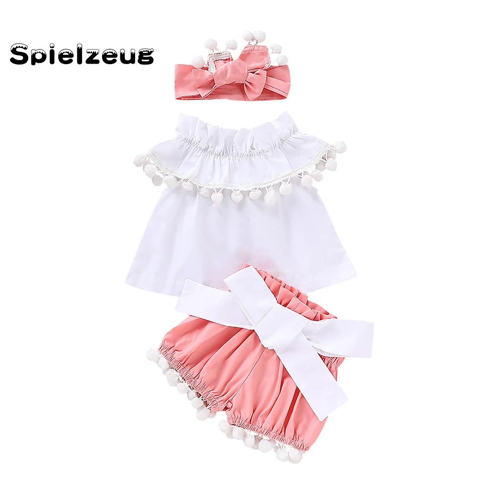 Комплект одежды из 2 предметов для маленьких девочек однотонные оборки открытые