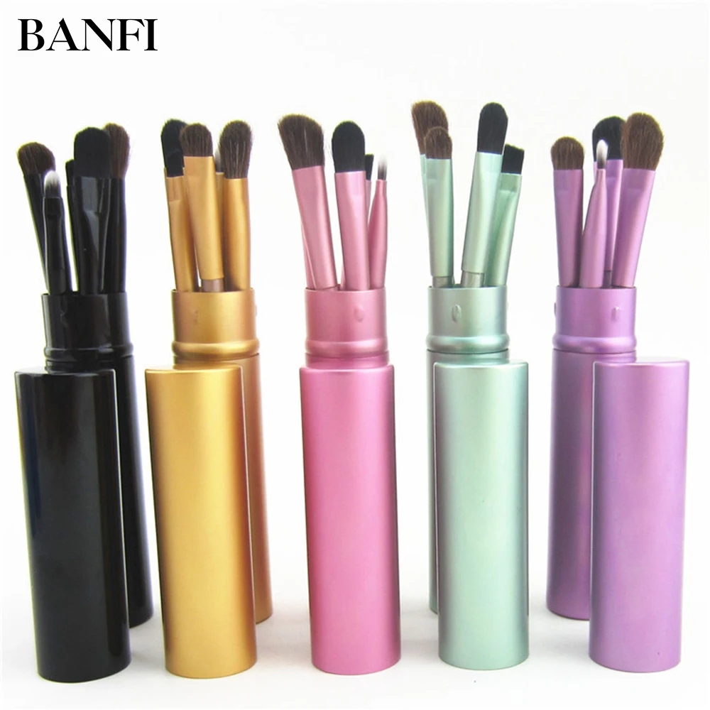 

BANFI 5pcs Portable Travel Mini Eye Makeup Brushes Set Soft Pony Hair Cosmetic Eyeshadow Eyeliner Eyebrow Lip Make Up Brush Tool