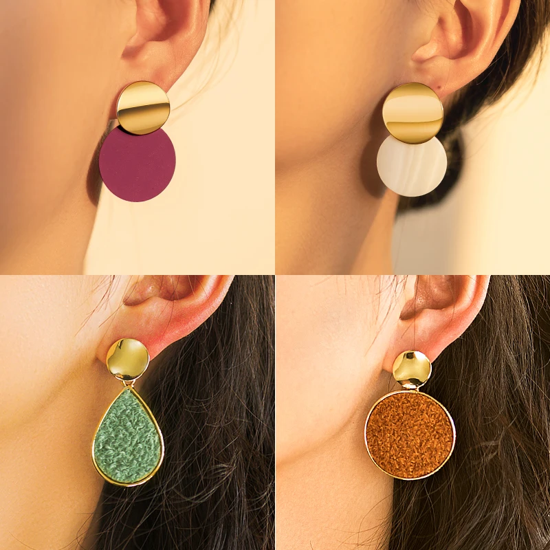 

X&P New Fashion Round Drop Earrings for Women 2019 Statement Korean Frosted Metal Fluff Dangle Earrings Vintage Coin Jewelry