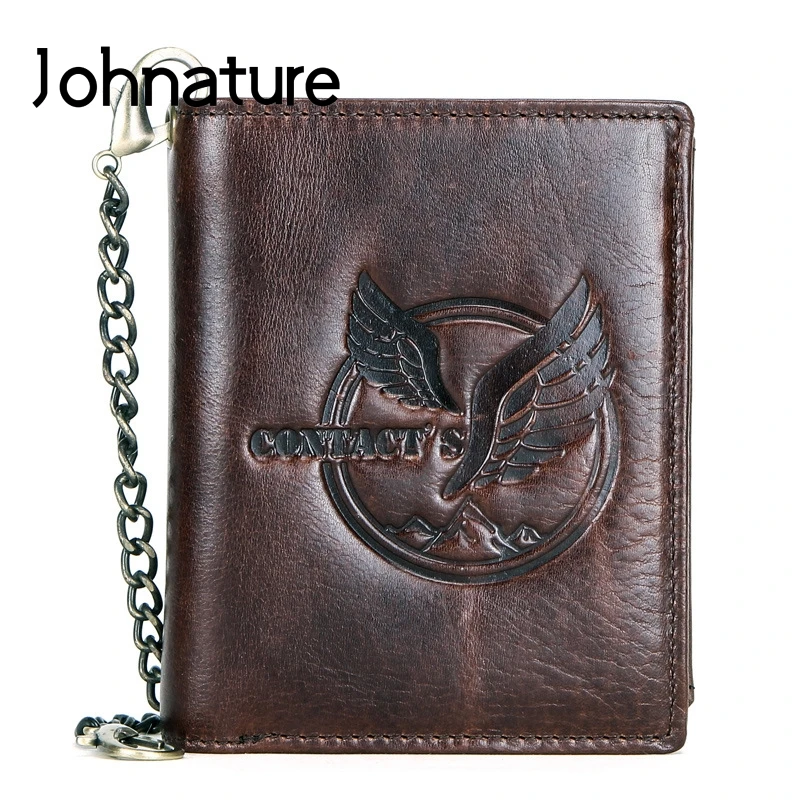 Мужской винтажный кошелек из натуральной кожи Johnature многофункциональный