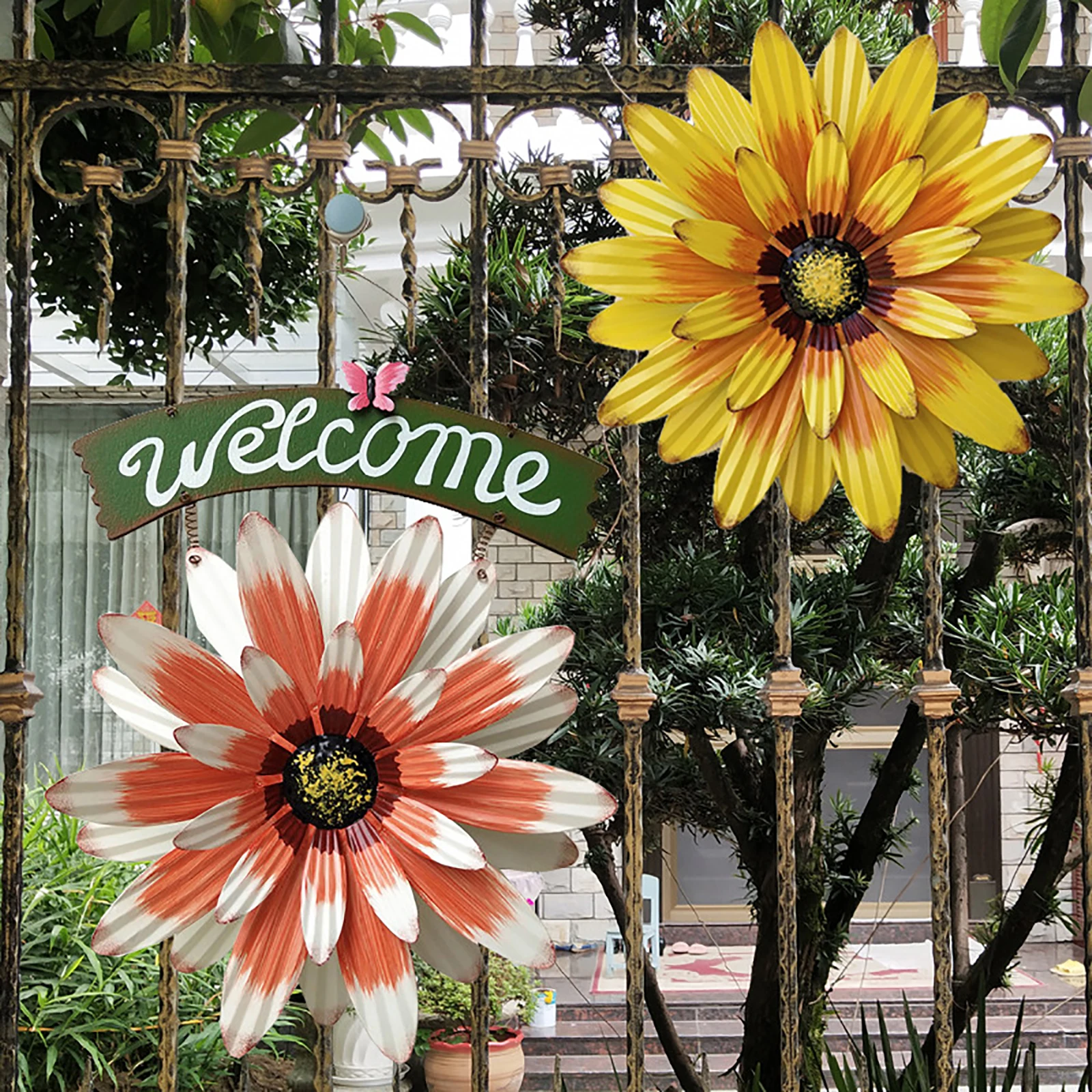 Искусственная ромашка металлическим цветочным орнаментом подсолнечника