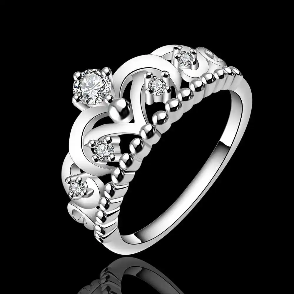 

Новый 925 Серебряные кольца для женщин, хорошее ювелирное изделие с украшением в виде кристаллов классический корона модные вечерние подарк...