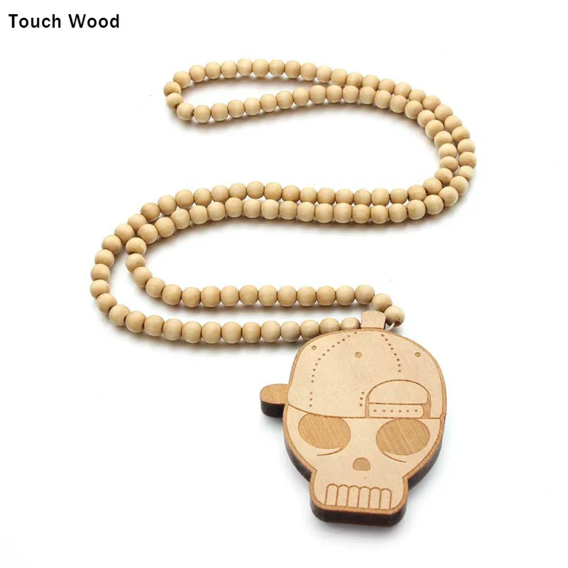 

Wood Beads skull Pendant Necklace hip-hop Jewelry