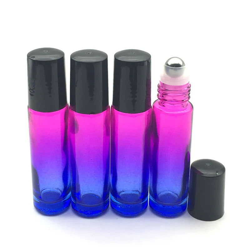 1pcs 10ml Gradient Red-blue Roll On Glass Bottle Empty Fragrance Perfume Essential Oil 10cc Roller Vial Black Plastic Cap