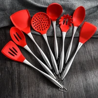 stainless steel hollow handle kitchenware set soup spoon chinese style shovel 8 piece silicone kitchen ware kit