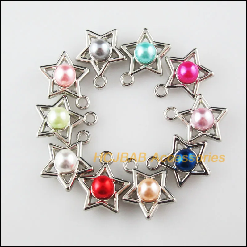 

30Pcs Dull Silver Plated Star Circle Mixed Acrylic Charms Pendants 14.5x17mm
