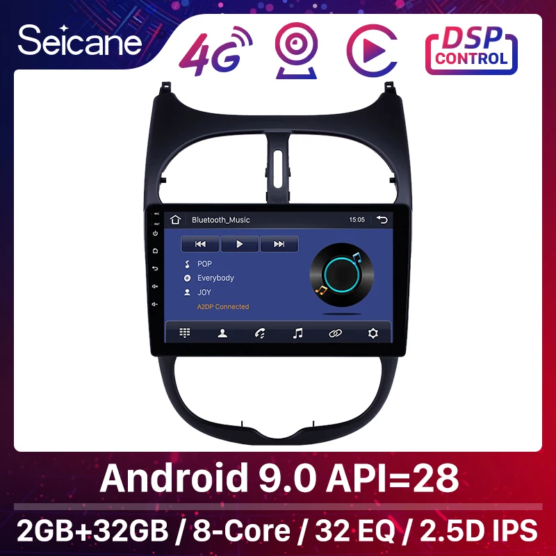 

Seicane 9inch 2din Android 9.0 2.5D Screen Car GPS Multimedia Player for Peugeot 206 2000-2014 2015 2016 support DVR OBDII DAB+