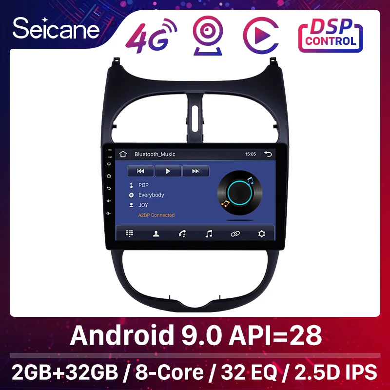Автомобильный мультимедийный плеер Seicane 9 дюймов 2din Android 0 2.5D экран GPS для Peugeot 206 2000