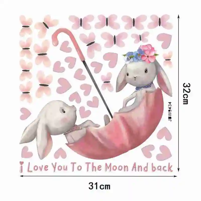 

Cute Cartoon Rabbit Adhesive Wall Sticker with Butterfly Decals Decor Of Decal Made Nursery PVC Room Bunny Safety Home L0O5