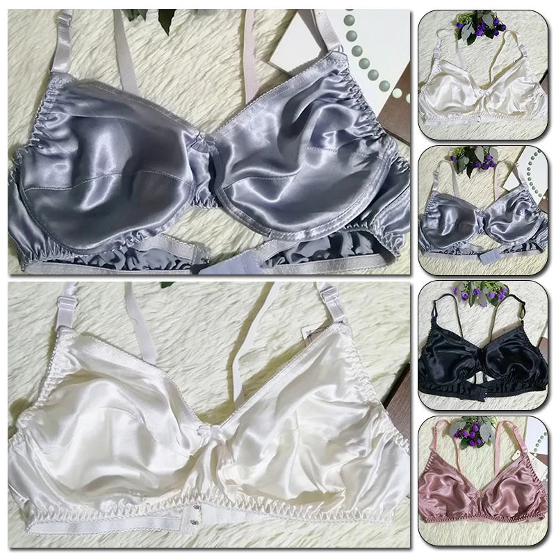 

Silk BraSingle Layer Satin Silk Bra Women Girls Ultra-Thin Breathable Seamless Underwear Fashion Pure Color Large Size Mulberry