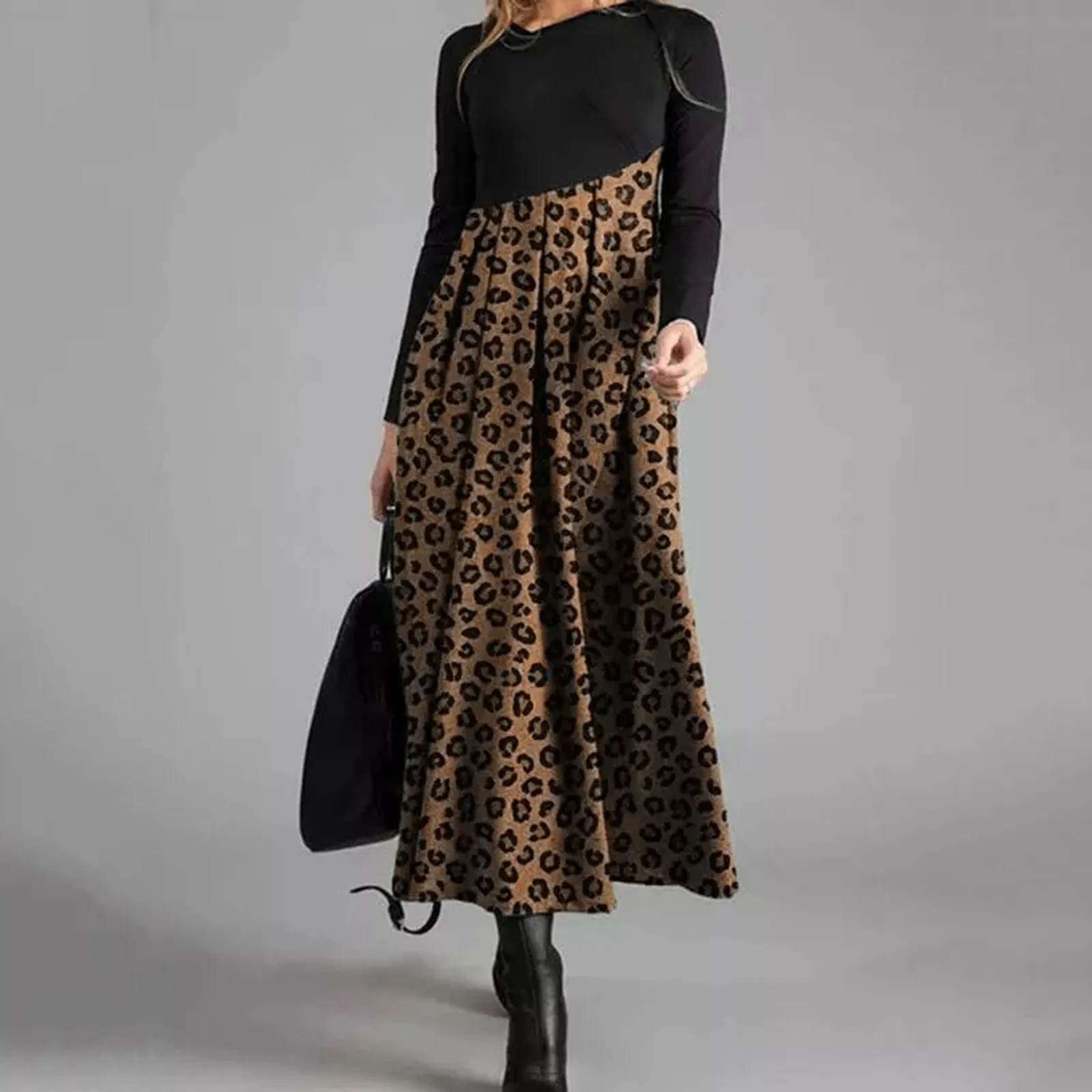 

Women Leopard Long Sleeve Patchwork Dress Fashion High Waist Robe Sexy Ladies Slim Club Dress Harajuku Vintage Dress