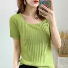 Женская футболка с квадратным вырезом и коротким рукавом, из хлопка, лето 2021