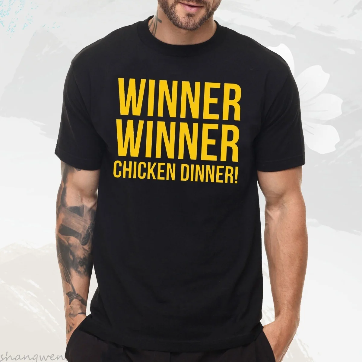 

Winner Chicken Dinner Hot Strategy Shooting Game Playerunknown's Battlegrounds PUBG Tee Shirt Men's Round Neck Cotton T-shirt