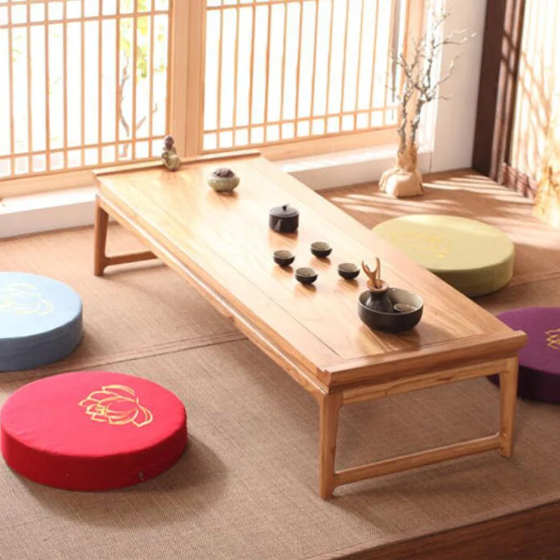 

Japanese Style Tatami Round Thicken Linen Seat Cushion Meditation Cushion Lotus Embroidery Futon Balcony Bay Window Floor Mat