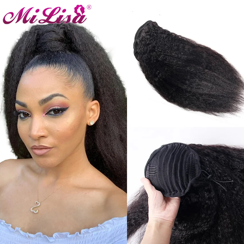 

Прямые бразильские волосы для конского хвоста, 100% гладкие хвосты для чернокожих женщин