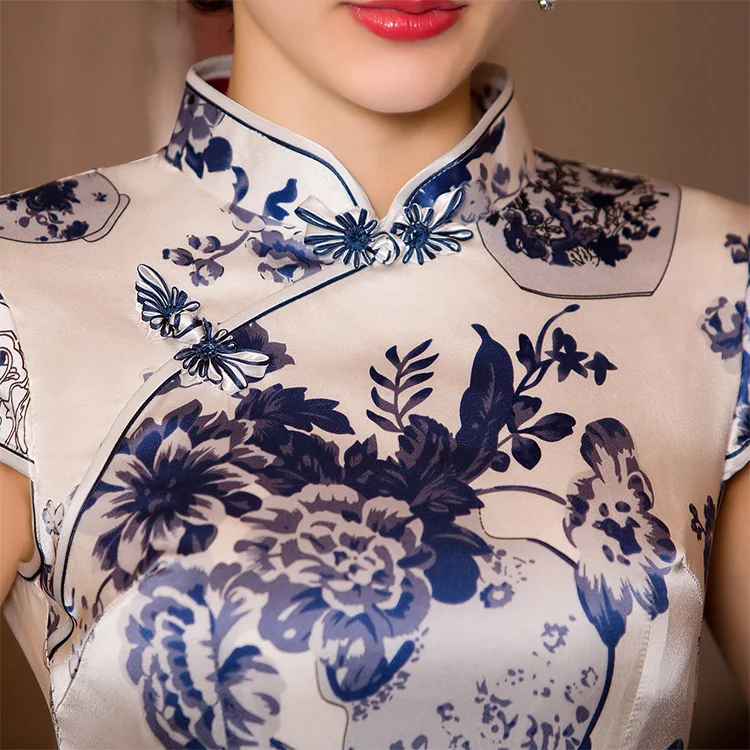 Акварель шелк cheongsam qipao женский высококачественный Китайский ветер