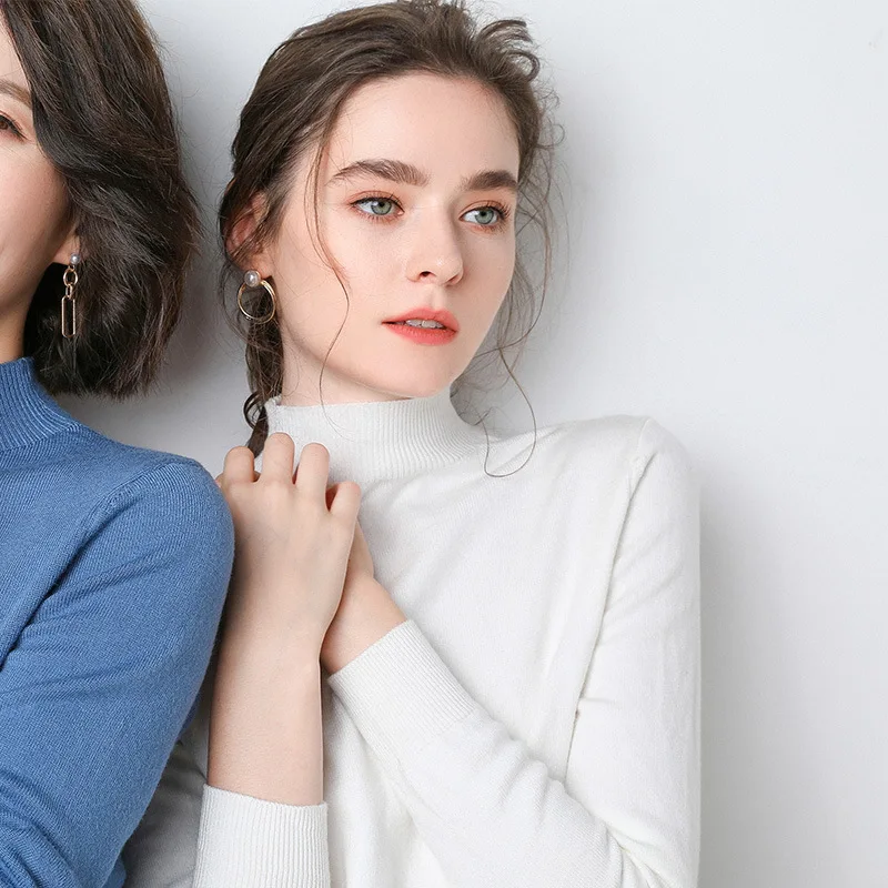 

Women's Autumn and Winter Tight-Fitting Sweater Half-Collar Base Sweater Knit Low Waist Jersey Long-Sleeved Slim Fit