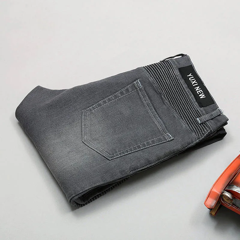 

KIOVNO Men's Casual Denim Shorts With Multi Pockets Stretch Biker Jeans Shorts For Male Outdoor Size 28-44