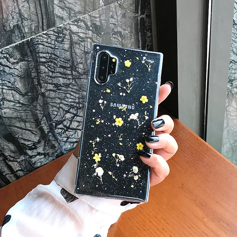Прозрачный чехол с блестками Real Dry Flower для Samsung Galaxy S20 Ultra S10 Plus A10 A20 A30 A50 A70 A51 A71