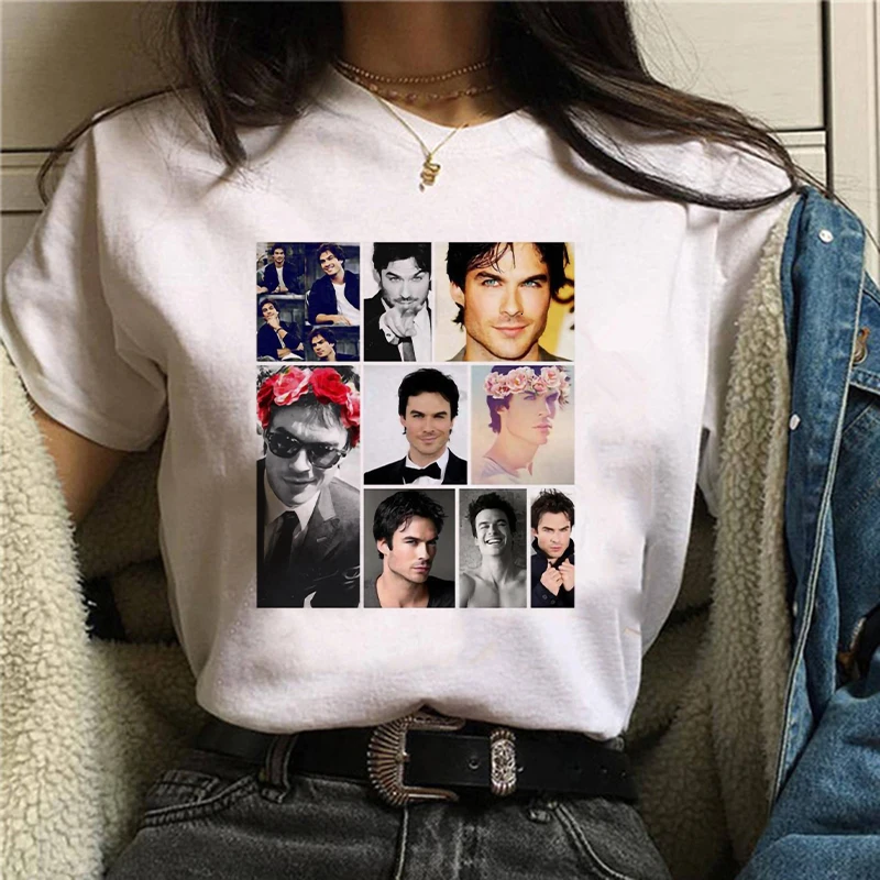 Футболка женская с принтом вампира уличная рубашка коротким рукавом топ Деймона