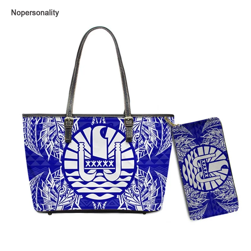 

Nopersonality Hot Sales Large Leather Women Shoulder Bag and Wallet Set Polynesian Tahiti Print Vintage Female Handbag
