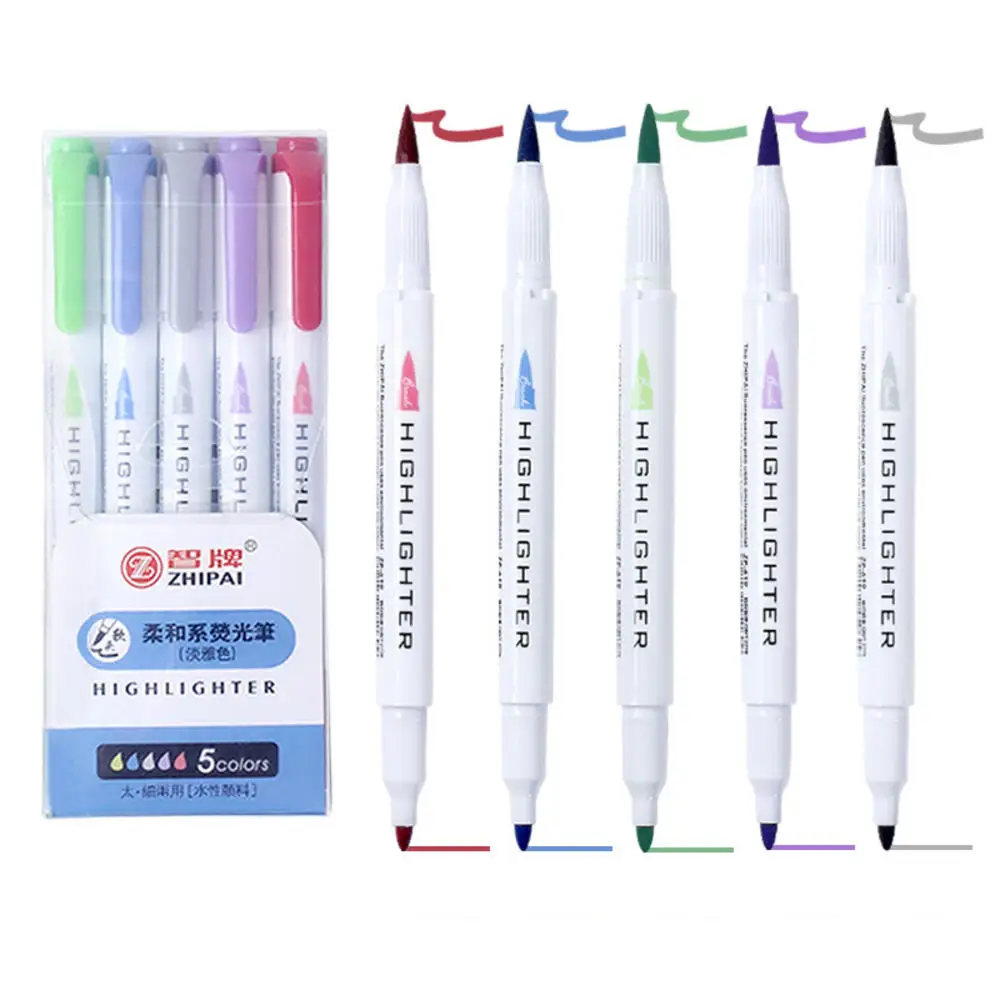 

5PCS/Pack Soft Color Highlighter Pen Double Headed Fluorescent Markers Highlighters Art Marker Art Supply Stationery