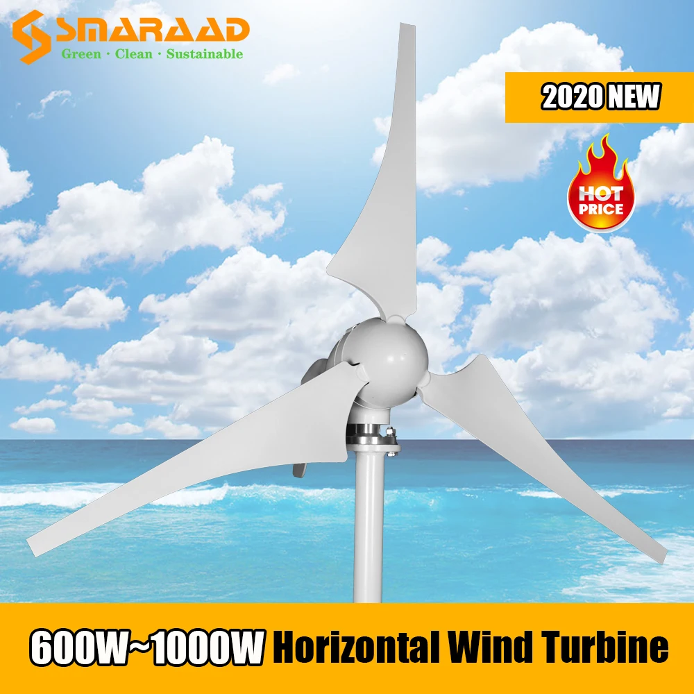 

600W 800W 1000W 3 5 6 Blades New Energy Windmill 12v 24v Small Wind Turbine Generator Free MPPT Controller For Home Street Lamps