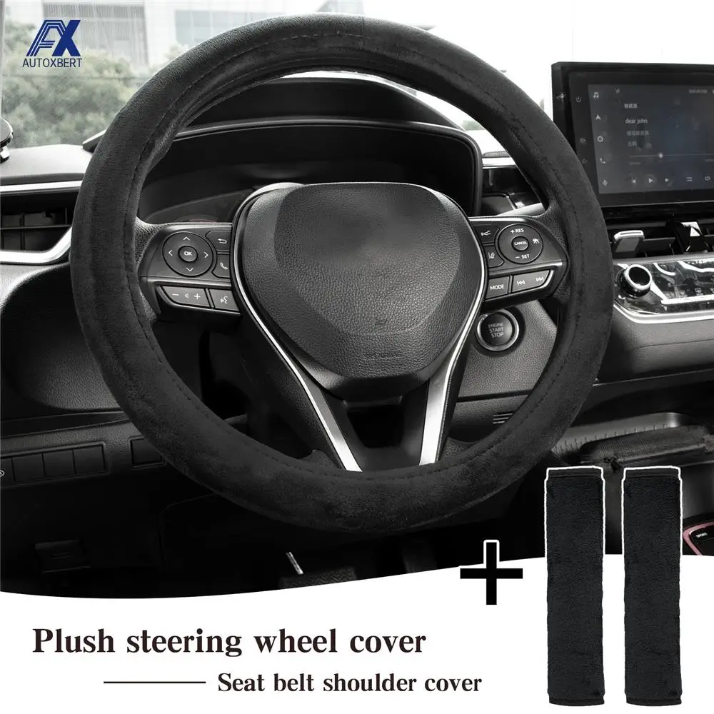 

Универсальный пушистый чехол для руля 38 см 15 дюймов с подушкой для ремня безопасности Пушистый Плюшевый теплый зимний автомобильный аксессуар для VW Nissan Opel