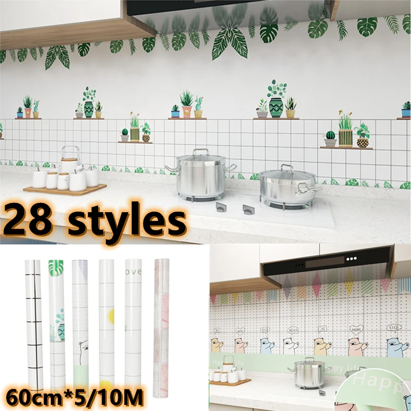 

5/10M 28 Styles Kitchen Stickers Bathroom Tables Wall Decals Thicken Self-adhesive Foil Waterproof Oilproof DIY Wall Stickers