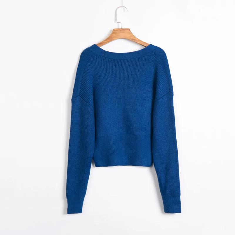 

Autumn and winter women's sweater casual solid color V-neck long-sleeved button decorative cardigan sweater