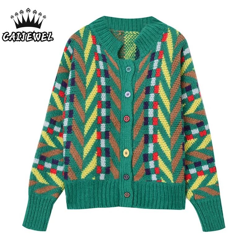 

Womens Knitted Cardigan Sweater Autumn Winter Green Baggy Korean Fashion Ladies Tops Lazy Wind Casua Stripe Vintage Sweater Coat