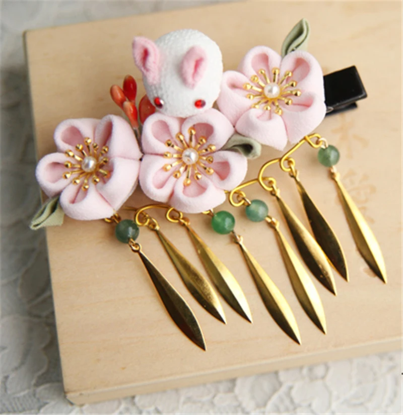Ручная работа кролик Сакура шаг встряхнуть японский стиль волос Декор заколка
