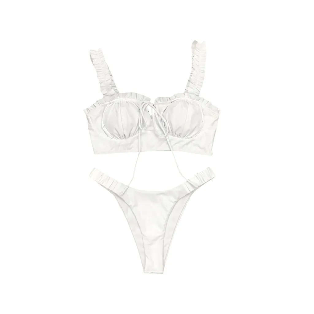 Женское бикини однотонное на бретельках купальник из двух частей подходящий