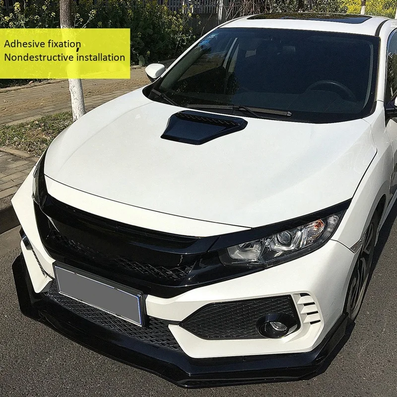 ABS Bright Black Engine Hood Air Outlet Vent Frame Cover Trim Car Styling for Honda Civic Hatchback/Sedan 2016-2020 | Автомобили и
