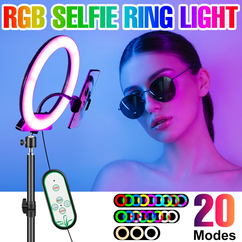 RGB Makeup Video Light LED Colorful Ring Lamp Selfie Night Light Fill Photography Lighting Tripod Stand Live Streaming Bombillas
