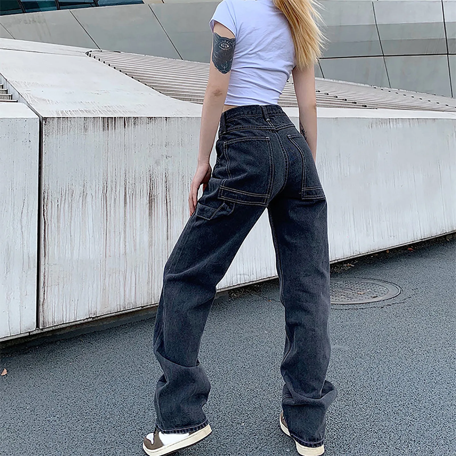 

Korean Fashion Woman Jeans Loose Casual Straight Leg Highwaist Jeans Female Streetwear Spring And Autumn Trousers 2021 New