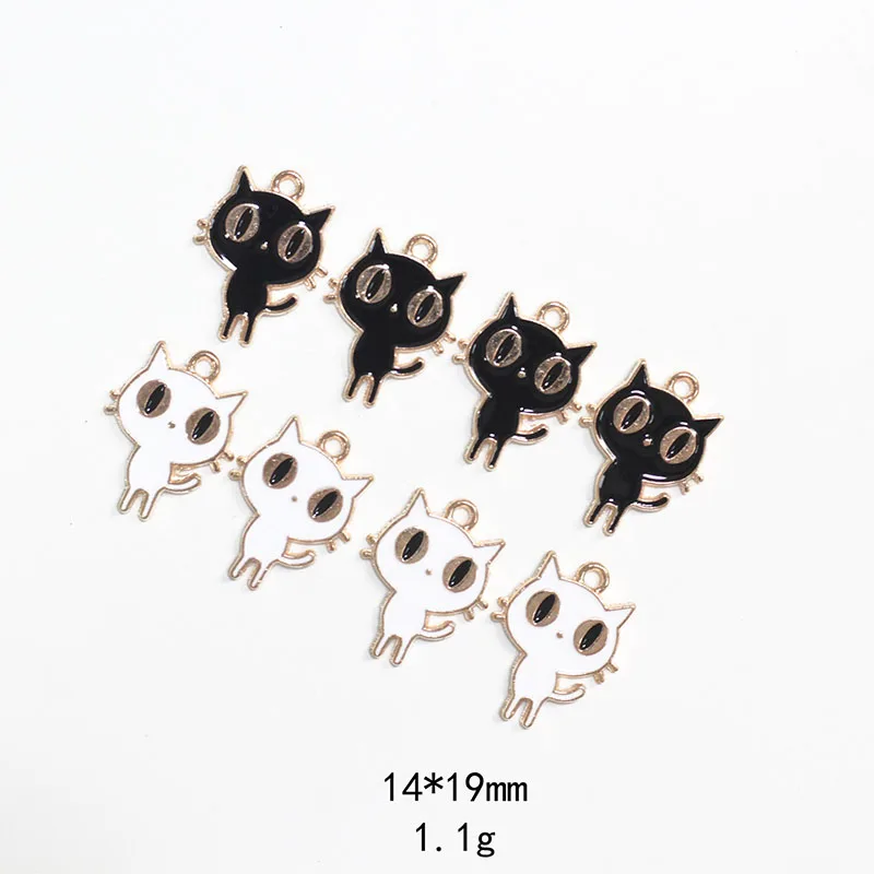 

10pcs 14*19mm Oil Drop Alloy White Black Big Eyes Cute Cat Charms DIY Making Earrings Necklace Jewelry Accessories