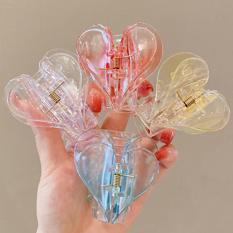 

Double Layer Transparent Acetate Gradient Heart Hair Clip Claw Sweet Acrylic Heart Hair Clip Women Hair Accessories Korean Style