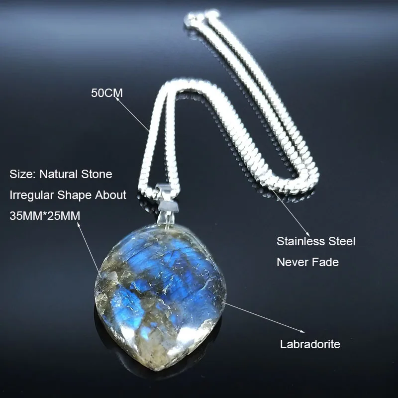 

Stainless Steel Labradorite Pendant cabochon Irregular shape strong shine labradorite pendant Necklaces Jewelry joyeriaNG70S04