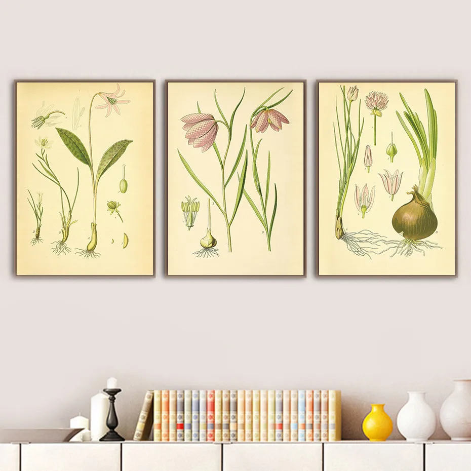 Современная Картина на холсте винтажные растительные иллюстрации цветочный